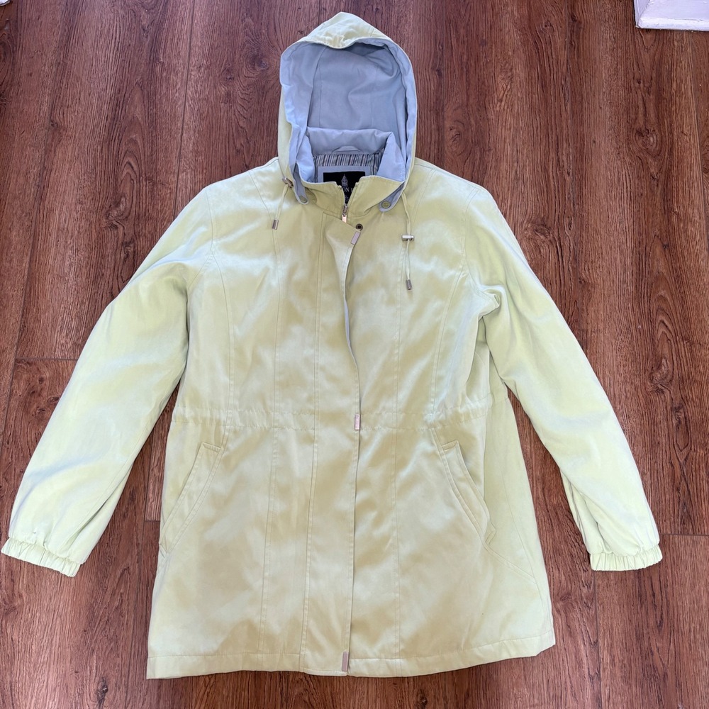 London Fog Womens XL‎ Green Removable Hood Rain Jacket Faux Suede Coat Classic